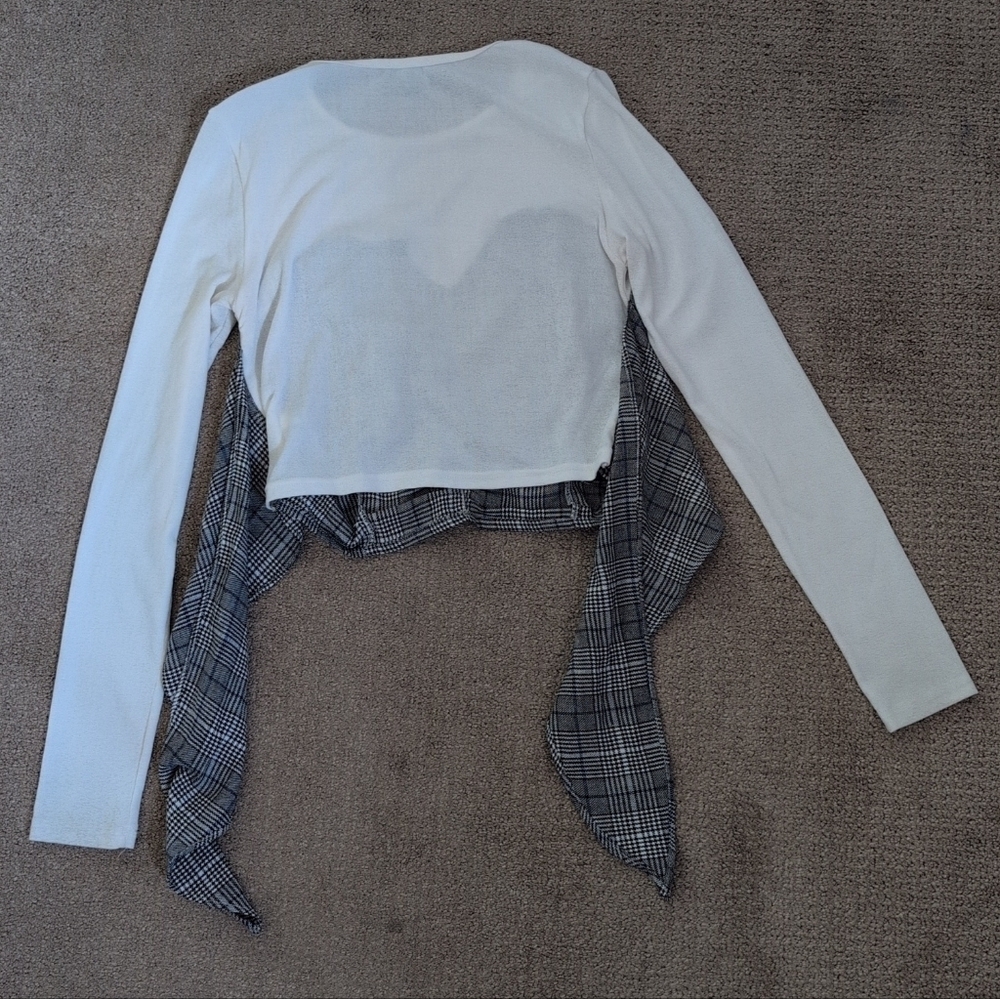 Shoedazzle Milk & Honey Long Sleeve Plaid Tie Waist Bustier Crop Top - Picture 10 of 11